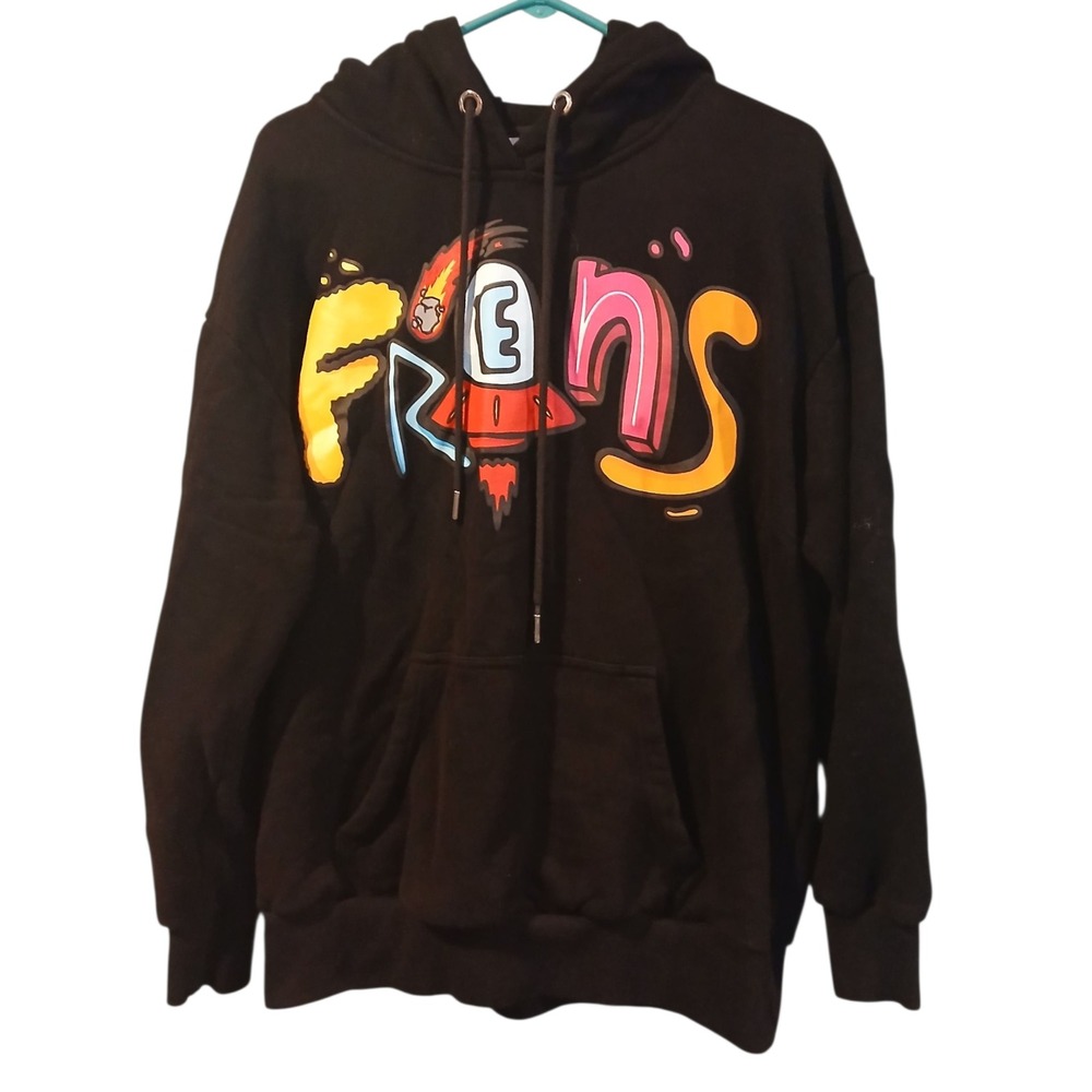 Alien Frens Black Graphic Hoodie Pullover Sweatshirt Mens XL 2022 Juniper Create